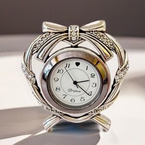 Brighton Small Traveling clock ‘Love is Timeless’ Silver Played.  New Battery
